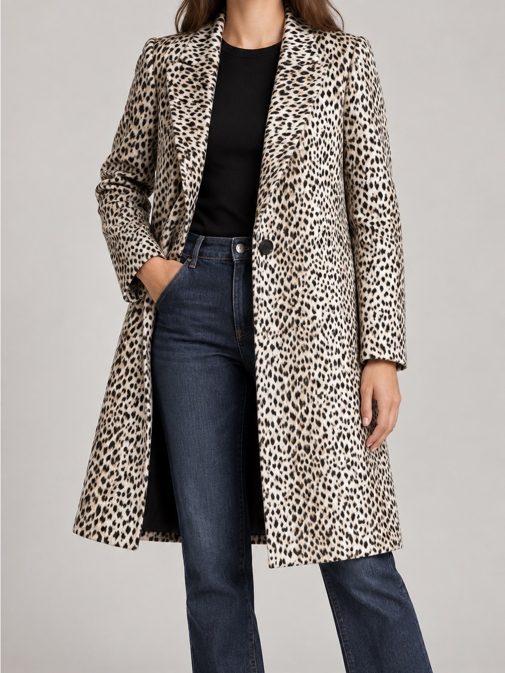 diane von furstenberg britta‎ animal print long jacket women's size 6 coat